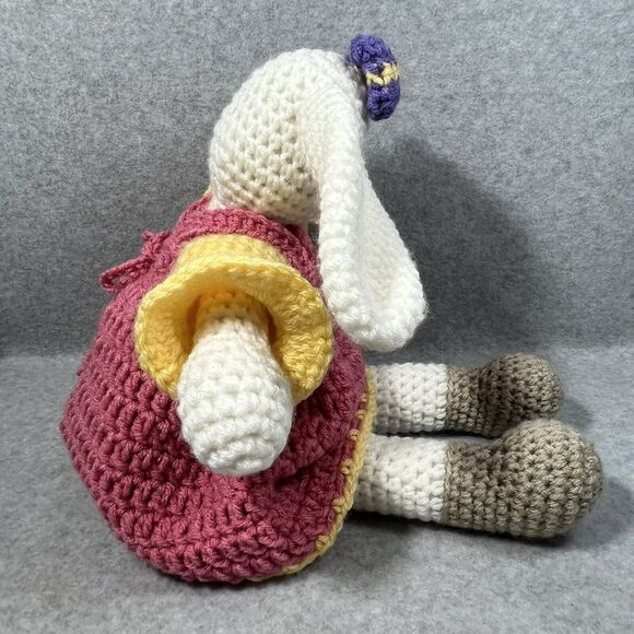 Amigurumi Rabbit 18” Crochet Esther Bunny Easter Decor Pink Yellow Handmade - Picture 4 of 11